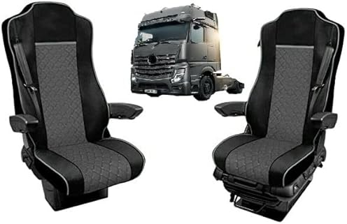 Sitzbezüge Satz Öko-Leder 1+1 Für LKW Sitzauflagen Schonbezüge Passform Für Actros MP4 Euro 6 Schwarz und Grau