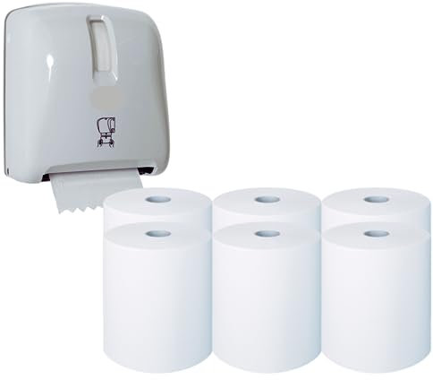 DSTOCK60 - Lot de 6 rouleaux essuie-mains continu autocut - Pure ouate de cellulose - Bobines de papier pour distributeur Autocut