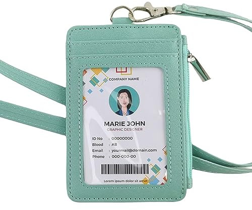 2-in-1-Ausweishalter mit Umhängeband, vertikaler Ausweishalter aus PU-Leder mit 1 durchsichtigem Ausweisfenster, 4 Kreditkartenfächern, 1 seitlichem Reißverschlussfach, abnehmbares Armband und