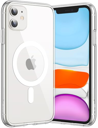 JETech Magnetic Case for iPhone 11 6.1-Inch Compatible with MagSafe Wireless Charging, Shockproof Phone Bumper Cover, Anti-Scratch Clear Back (Clear)
