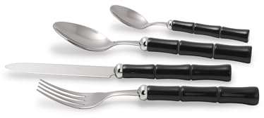 Rivadossi Sandro 5716S11 Set di Posate per 4 Persone, 16 Pezzi - Bamboo - 100% Made in Italy, Artigianalità e Design, Acciaio Inox 18/10 ,Nero