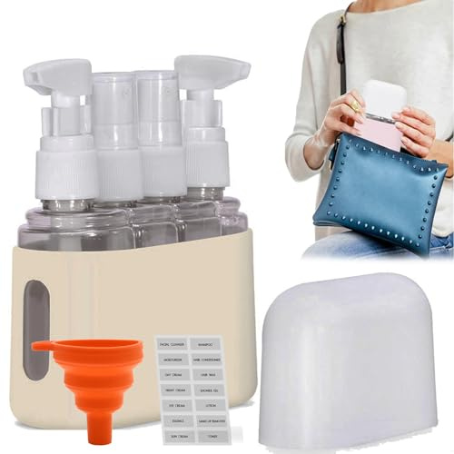 Cemssitu 4 In 1 Portable Shampoo Dispenser Travel Bottle Set, Portable Liquid Dispenser Bottles, Travel Pump Bottles for Toiletries, TSA Airline Carry-On Approved Kits (Yellow,4 in 1)