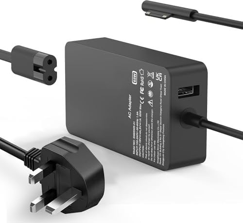 Surface Pro Charger for 65W Microsoft Surface Pro 10/9/8/X/7/6/5/4/3 Laptop, Surface Go 1/2/3/4, Surface Book 1/2, Windows Surface Laptop Charger, with 5V 1A USB Port