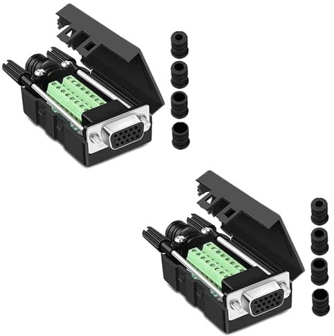 PENGLIN 2 Stück VGA DB15 3 Reihen Lötfreier Buchse Adapter, 3+9 D-SUB 15 Pins Port Breakout Steckverbinder Board mit Gehäuse Zubehör Lange Bolzen