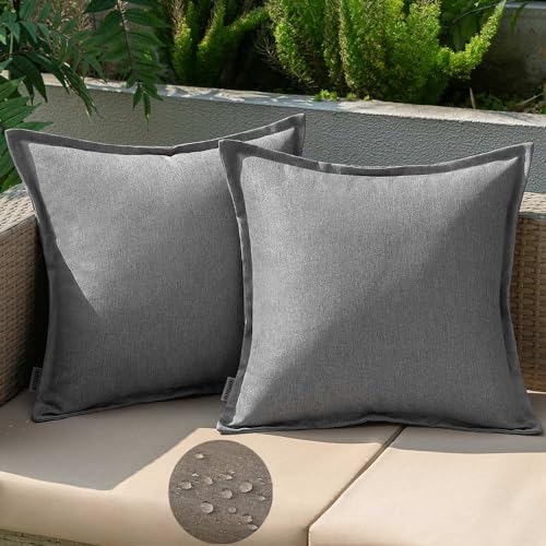 EMEMA Outdoor Kissen Wetterfest Kissenbezug Wasserfest Sofakissen Wasserdicht Dekokissen 50x50 cm Kissenbezüge Dekorativ Kissen Kissenhülle aus Polyster 2er Set für Garten Sofa Wohnzimmer Bett Grau
