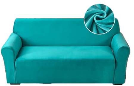 Highdi Stretch Sofabezug 2 Sitzer, Samt Élégant Waschbare Haustier-Sofa-Möbelbezüge Couchhusse Elastisch Weich Sofahusse für Wohnzimmer (Türkis,2 Sitzer)