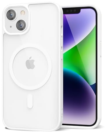 oakxco for iPhone 14 Case Clear Magnetic Compatible with Magsafe, Thin Slim Transparent Non Yellowing, Hybrid Soft Silicone Bumper & Hard Plastic Protective Cover for Women, White
