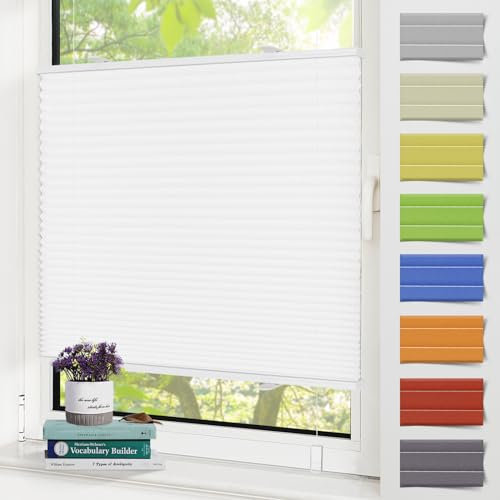Zarnan Plissee Klemmfix ohne Bohren Weiß 60x130cm(BXH) UV-Schutz Fenster Plissee innen Plisseerollos ohne Bohren Faltrollo mit Klemmträger easyfix Jalousie Sichtschutz und Sonnenschutz