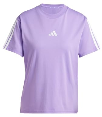 adidas Damen Essentials 3-Stripes Sleeve Cotton T-Shirt, Violet Fusion/White, XS