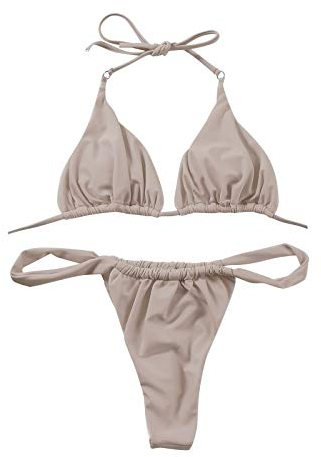Bikini Damen Set Sexy Micro Triangel Bikini String Tanga Bikini Set Zweiteiliger Badeanzug Neckholder Bikini Mit Ringen Bademode Swimsuit Neckholder Bikini Set Sexy Triangel Bikini