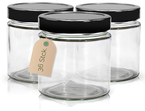 Apoidea – Marmeladengläser 500g mit Deckel in Schwarz 36 Stück/Twist off Gläser/Einmachgläser/Marmeladengläser mit Deckel/leeres Marmeladenglas/Einkochgläser