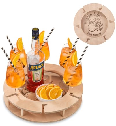 INEXTERIOR WildberryBar für 6 Gläser – SpritzBar – WeinBar – Tablett für Weingläser und Aperitifs – Beeren und Orangen Designs – Geschenk für Aperol, Lillet oder Wein Liebhaber – (Natur, Holy Aperoly)