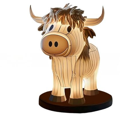 Maromaa Lampe de Table en Forme de Vache, Veilleuse en Forme de Yak Crème, Lampe de Table en Forme D'animal Mignon pour la Décoration, Lampe de Chevet Rustique, Lampe de Chevet en Forme de Vache de Fe