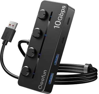 Qeefun 10Gbps USB Hub, 3.2 USB Hub mit 2 USB-C und 2 USB-A, USB 3.2 GEN 2 Splitter mit Type-C Power Port, für Dell XPS, Thinkpad, Surface Pro, HP und mehr