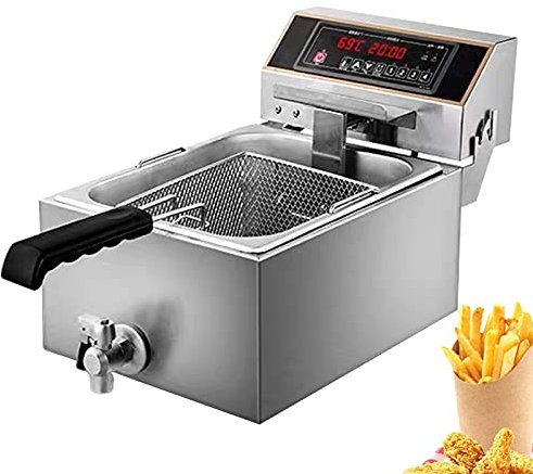 SmPinnaA Friggitrice Commerciale, Friggitrice Elettrica da Banco A Vasca Singola con Pannello di Controllo Intelligente E Sistema di Valvola di Scarico del Rubinetto per La Cucina del RIST