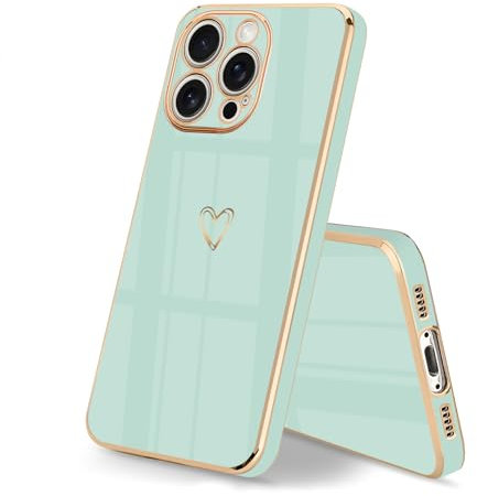 HopMore Silicone Case for iPhone 16 Pro Phone Case with Cute Heart Pattern Designed Shell Slim Soft Shockproof Thin TPU Cover for iPhone 16 Pro, Mint Green