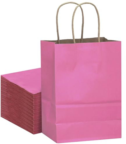 Gcardist 16 sacchetti di carta kraft rosa con manici, 33 x 26 x 13 cm, in tinta unita (13 x 10 x 5 pollici, grandi dimensioni)