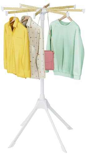 SZJoyBet Clothes Drying Rack Foldable, 47 inch Tripod Laundry Drying Rack Indoor with 8 Bamboo Clothes Rail for 40 Pieces of Clothes, Space Saving, Stainless Steel, White