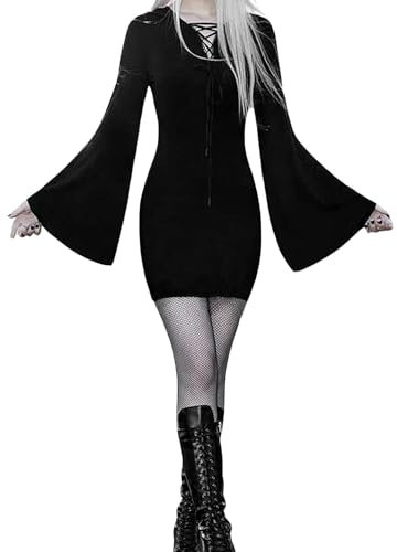 EVELUST Women's Bat Sleeve Dress - Sexy Y2k dressest Queen Adult Fancy Dress Gothic Clothes Addams Family Wednesday Carnival Cosplay Party Outfits Medieval Costume Dress(Black,M,11501w)