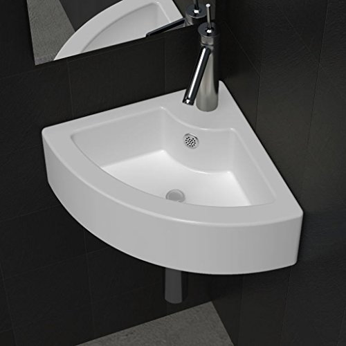 ShGaxin Lavabo avec trop-plein, 45 x 32 x 12,5 cm, blanc, vasque à poser, lavabo de salle de bain, lavabo à poser, bonde - 140697