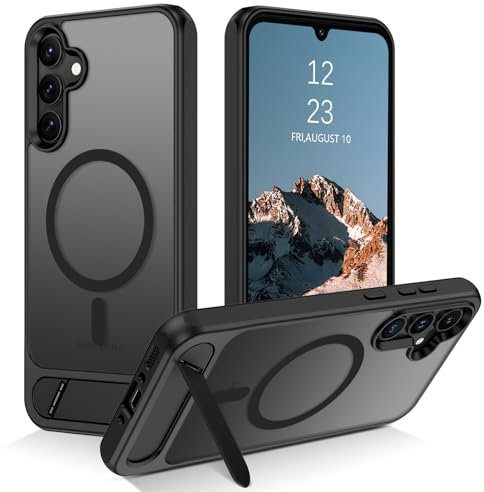 GUAGUA Cover Magnetico per Samsung Galaxy A35 5G con cavalletto Custodia Sottile Anticaduta, Protettivo Case per Samsung Galaxy A35 5G con Supporto staffa, Glassato Traslucido, Nero