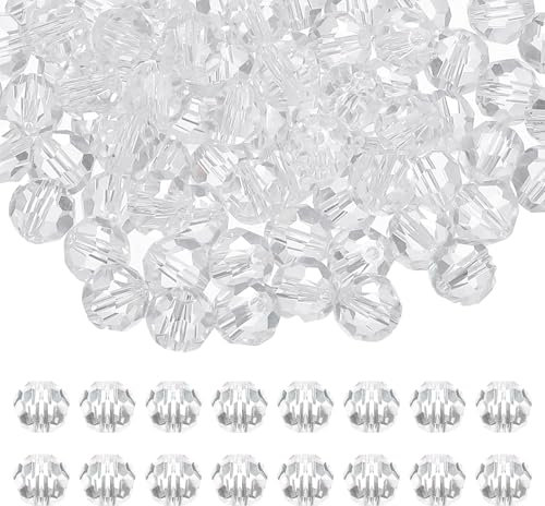 PATIKIL 8mm Round Crystal Beads, 100 Pcs Glass Faceted Ball Beads Loose Spacer Bead for Jewelry Making Bracelet Necklace Earrings Wind Chimes Craft, Clear