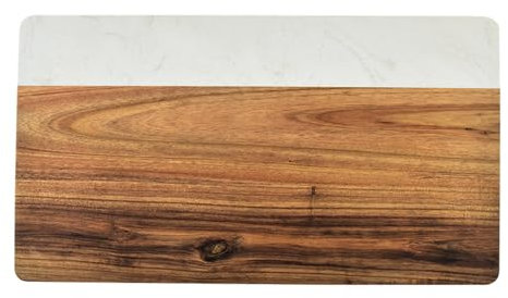 BGFYUSF Tagliere Rettangolare in Marmo e Legno di Acacia， Tagliere per salumi Bianco e Nero con Manico， Tagliere Decorativo per servire，White-40 * 22cm