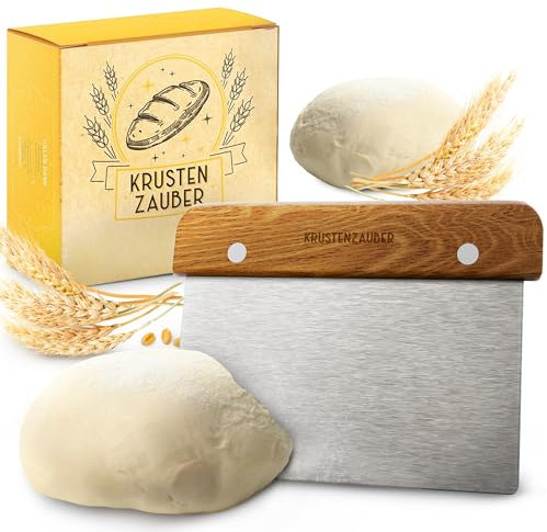 KRUSTENZAUBER Teigschneider aus Edelstahl 18 cm mit Holzgriff Teigspachtel zum Brotbacken - Langlebiger Dough Scraper zum Teilen & Formen von Teig für sauberes Arbeiten in der Küche
