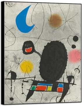 MUHJDYC Joan Miró Leinwandbild-Abstrakte Berühmte Kunstwerk Reproduktion-Schwarzer Rahmen Gemälde für Wohnzimmer(ein Teller) 20x25cm-8x10in