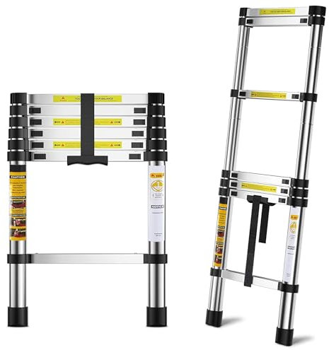Telescopic Ladder, 2M/6.5FT Adjustable Height Max Load 150kg/330lb Thickened Aluminium Extension Telescoping for Decorating, Painting