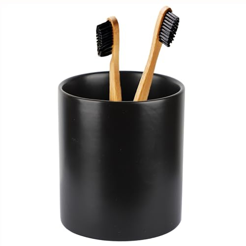 Ceramic Toothbrush Holder, Matte Black Bathroom Tumbler Cup, Multi-Use Ceramic Storage Cup for Toothbrushes, Toothpaste, Makeup Brushes & Bathroom Accessories（Black ）