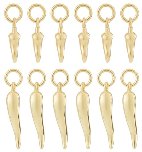 Hobbspring 12 Stück Chili Charms 2 Stile 18 Karat Vergoldete Pfeffer Charms Metall Cornicello Anhänger Mit Italienischem Horn Für Halsketten Ohrringe Armbänder Schmuckherstellung DIY Basteln