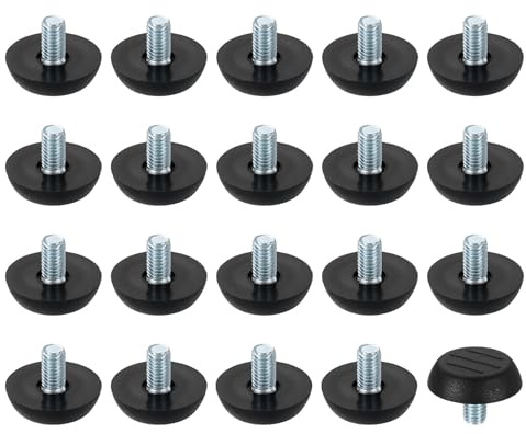 QUARKZMAN 20 Stück M6 Möbelfüße Verstellbar 23x10mm, Schwarz | Nivellierfüße Verstellschraube Stellfüße Schraubbar Möbelgleiter Nivellierung für Tischbeine Schrankbeine Sofa