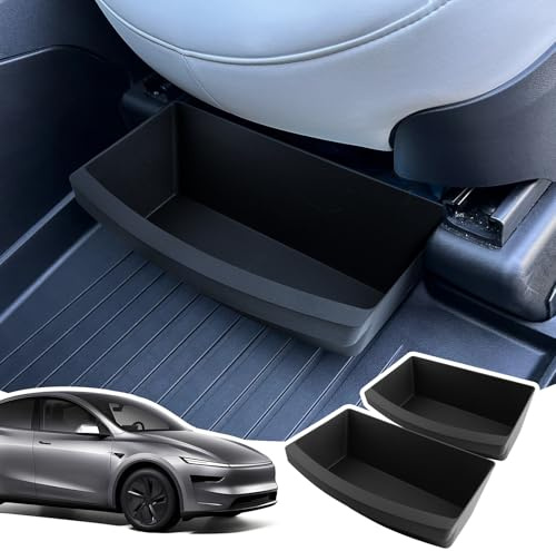 LANGBEAN (2 Pezzi Scatole Sotto Sedile per Tesla Model Y 2025 2026 2027 | Organizer Sotto Sedile per la Sedili Anteriore, Cassetto Sotto Sedile, Materiale TPE, Accessori Model Y Juniper