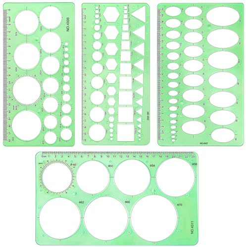 XRVRILE 4PCS Kreisschablone Set, Lochschablone Normschriftschablone Zeichenschablone, Geometrische Vorlagen mit Kreis-, Oval- und Großkreisformen für Schule Büro Studium für Technisches Zeichnen