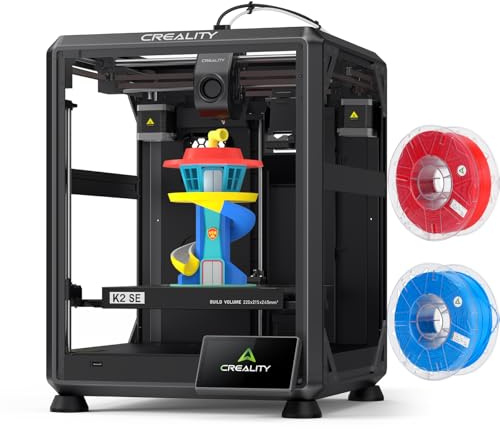 Creality K2 SE 3D-Drucker mit 2 Rollen Hyper PLA RFID-Filament (Farbe zufällig), 500 mm/s Hochgeschwindigkeitsdruck, 220 × 215 × 245 mm Bauraum, Auto-Leveling, Direktextruder, Stabiler Metallrahmen