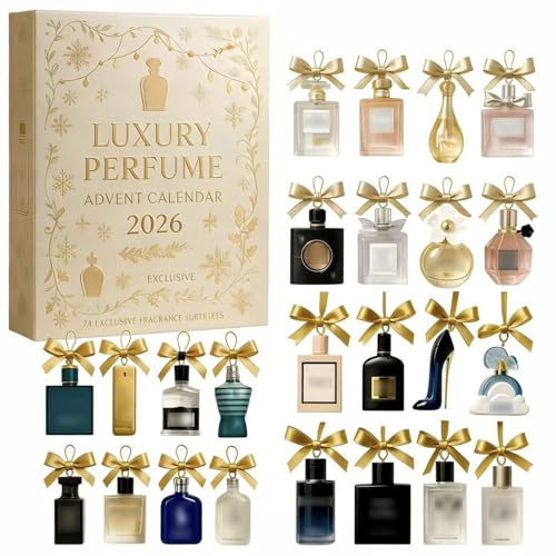 Luxus Parfüm Adventskalender 2026, 24 Tage Parfüm Display Geschenkset, 24 Tage Designer Düfte für Frauen & Männer - Premium Holiday Countdown Geschenke Set (1 Stück-White)