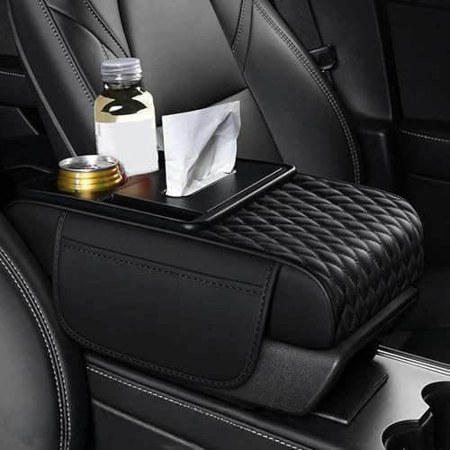 Auto-Armlehnen-Kissen für Mitsubishi Eclipse Cross PHEV Hybrid 2021 2022 2023+,Verdicken Höhe Pad Armlehne Kissen mit Tasche Tissue Tasse Halter Speicher,Black