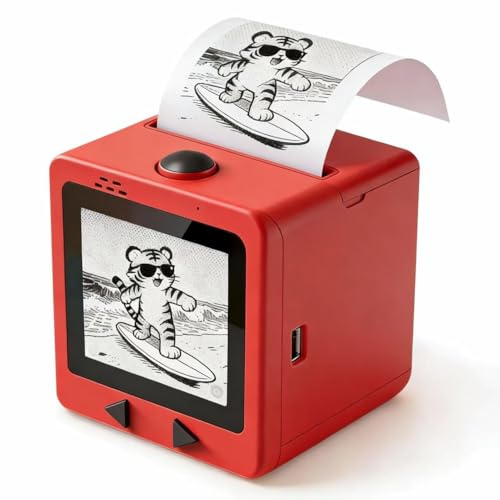 Imprimante d'autocollants Intelligente à Commande vocale AI, Mini étiqueteuse Thermique avec écran, Machine à Autocollants Portable sans Encre pour la Maison, Comprend 5 Rouleaux de Papier