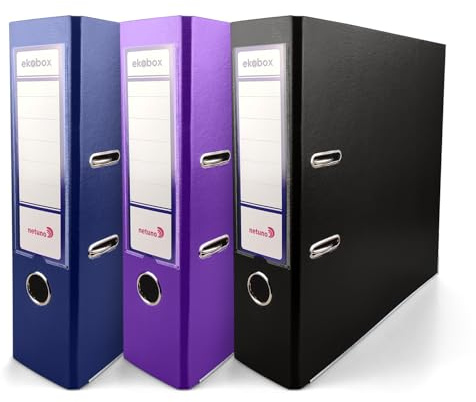 Netuno 3x Büroordner A4 breit Dunkelblau Lila Schwarz 8cm Kunststoff | Ordner Aktenordner 2-Ring-Mechanik für A4-Dokumente Büro Studium Homeoffice Ordnungssystem Aktenaufbewahrung Dokumentenablage