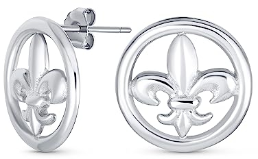 Boucles D'Oreilles Clous En Argent Sterling .925 Légères Pour Femmes Hommes Adolescents Avec Symbole Ancien Fleur De Lys Cercle Disque