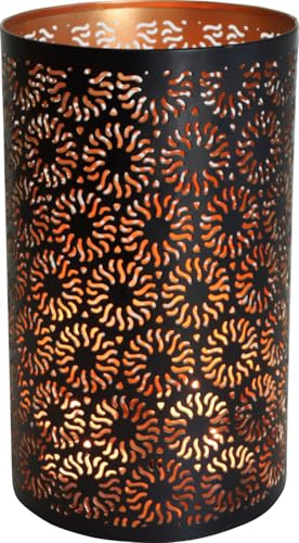 Runde Metall Windlicht Leuchte, Teelichthalter, Modell 5, 20 cm | Metallschirm mit filigranen Mustern, auch als Deckenlampe nutzbar, verschiedene Größen verfügbar.