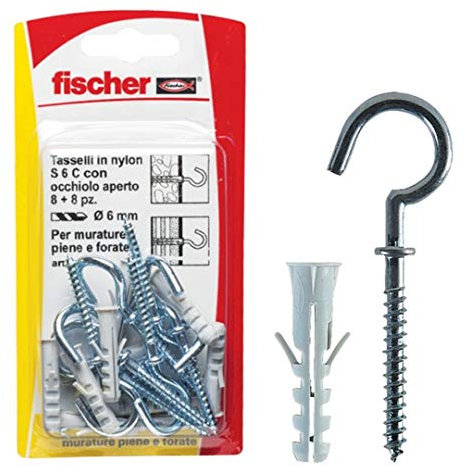 Fischer, Tasselli universali S 6 C/8 K con gancio per il fissaggio di quadri, armadietti, ripiani