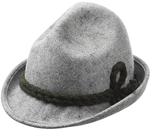 Kinder Dreispitz Wollfilzhut - Unifarbener Trachtenhut für Kinder - Sepplhut aus 100% Wollfilz - Wanderhut mit doppelter Kordel - Sommer/Winter grau 51 cm