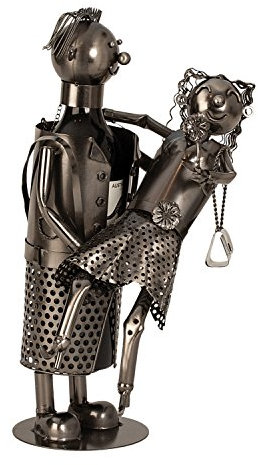 Moderner Wein Flaschenhalter Flschenständer Liebespaar aus Metall in Silber Höhe 36,5 cm