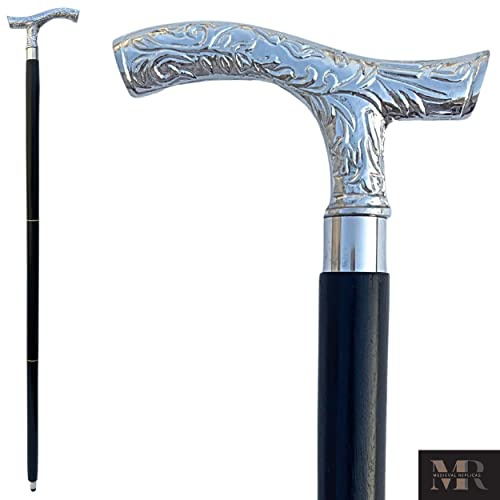 Bastone da passeggio in legno ebano nero Sheesham legno decorato con argento manico bastone da passeggio per uomini e donne. Legno decorativo canne e bastoni da passeggio., Palissandro, Fritz Silver