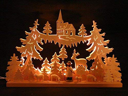 Rudolphs Schatzkiste Schwibbogen mit Schäferei und Beleuchtung BxHxT 50x34x7cm NEU Lichterbogen Fensterbogen Spitzbogen Erzgebirge Seiffen Weihnachten Licht Holz Dekoration Beleuchtung Fensterschmuck