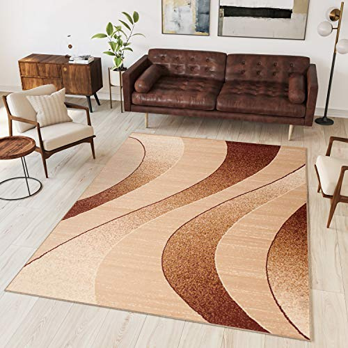 TAPISO Dream Teppich Wohnzimmer Modern Wellen Streifen Beige Hellbraun Creme Leicht Meliert Schlafzimmer Esszimmer Gästezimmer ÖKOTEX 220 x 300 cm