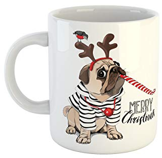 clothinx Weihnachts Mops Tasse mit Aufdruck, 340ml, weiß mit Weihnachts Motiv