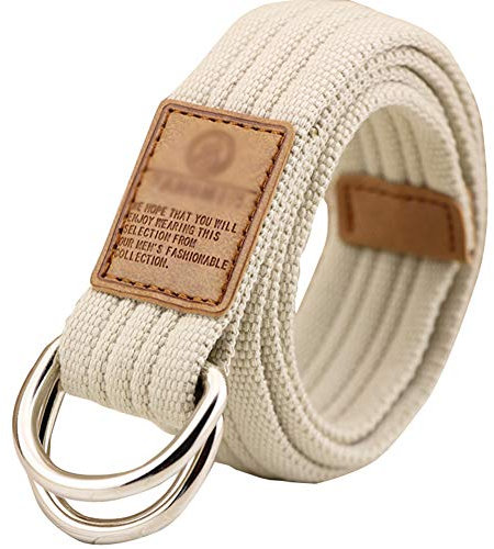 Stoffgürtel für Damen und Herren Doppel D-ringe Leinwand Canvas Schnalle Gürtel,Beige,L*W:41.33 Zoll*1.33 Zoll